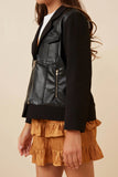 Mixed Media Zipper Detail Biker Jacket