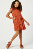 Linen Look Ruffled Sleeve Keyhole Dress