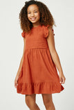 Linen Look Ruffled Sleeve Keyhole Dress