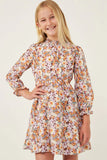 Floral Cinch Cuff Smock Neck Dress