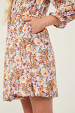 Floral Cinch Cuff Smock Neck Dress