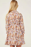 Floral Cinch Cuff Smock Neck Dress