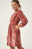 Velvet Corduroy Ruffled Balloon Sleeve Dress