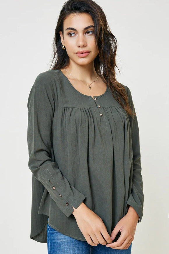 Womens Button Sleeve Tunic Top