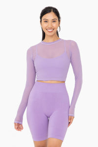 Sheer Mesh Long Sleeve with Lining: PURPLE ORCHID