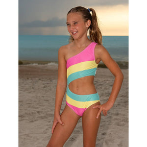 Kids One piece, one shoulder, side cut swimsuit