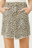 Frayed Hem Leopard Denim Skirt