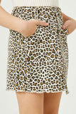 Frayed Hem Leopard Denim Skirt