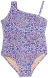 Purple Ditsy Floral Faux Wrap One Piece