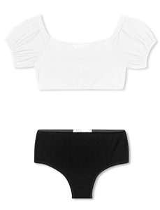 Puff Sleeve Bikini Black N White