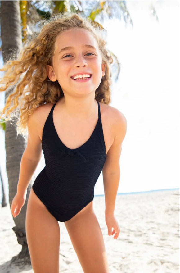 Tori Textured Black One Piece Swimsuit (Tween)
