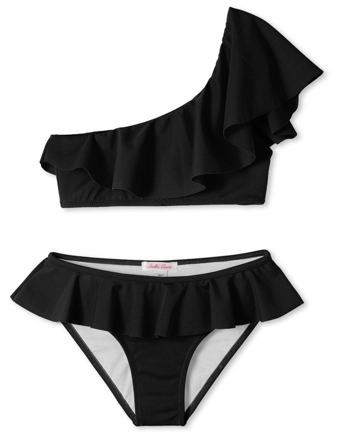 black ruffle swim top